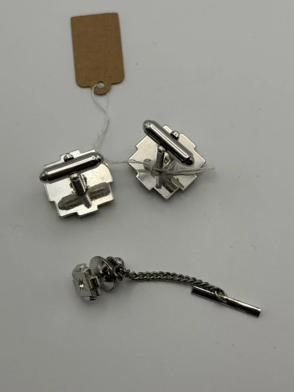 Vintage Silver Cufflinks and Tie Tack Set Starburst Design